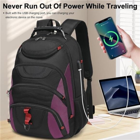 Laptop Backpack for men,17.3 inch Laptop Bag with USB Port,Waterproof Travel Bag - Picture 7 of 8